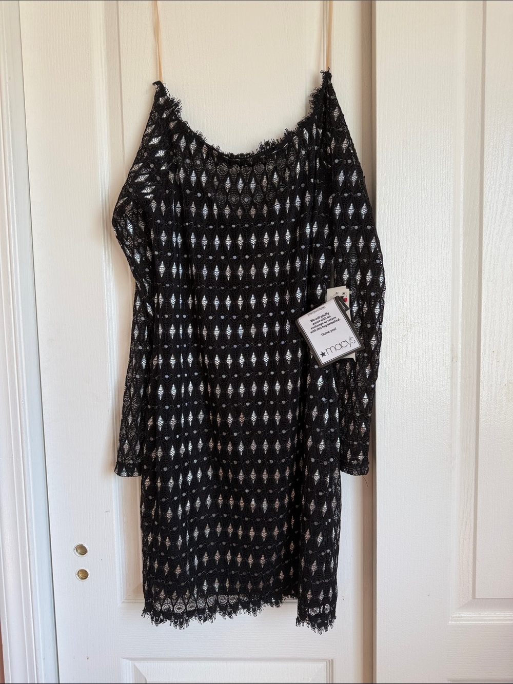 Macy's Black Lace One-Shoulder Dress with Silver Accent